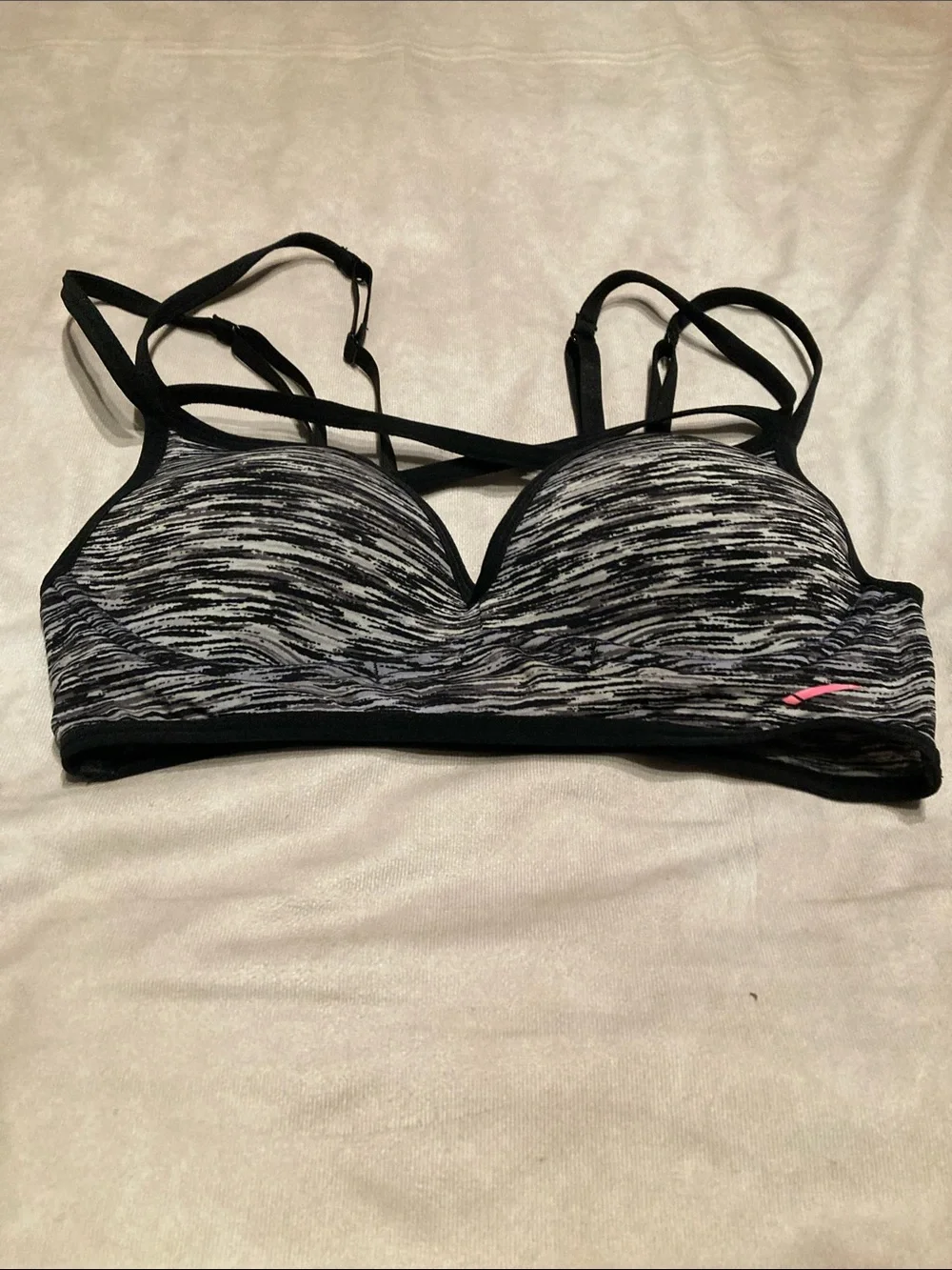 L.A. Gear Black and Gray Striated Sports Bra with Thin Straps